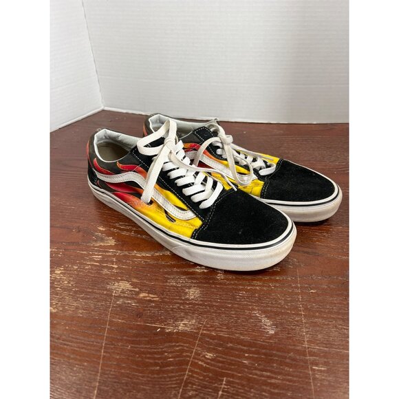 Vans Other - Vans Old Skool Flame Print Skate Shoes Black Yellow Red Mens 9 Womens 10.5